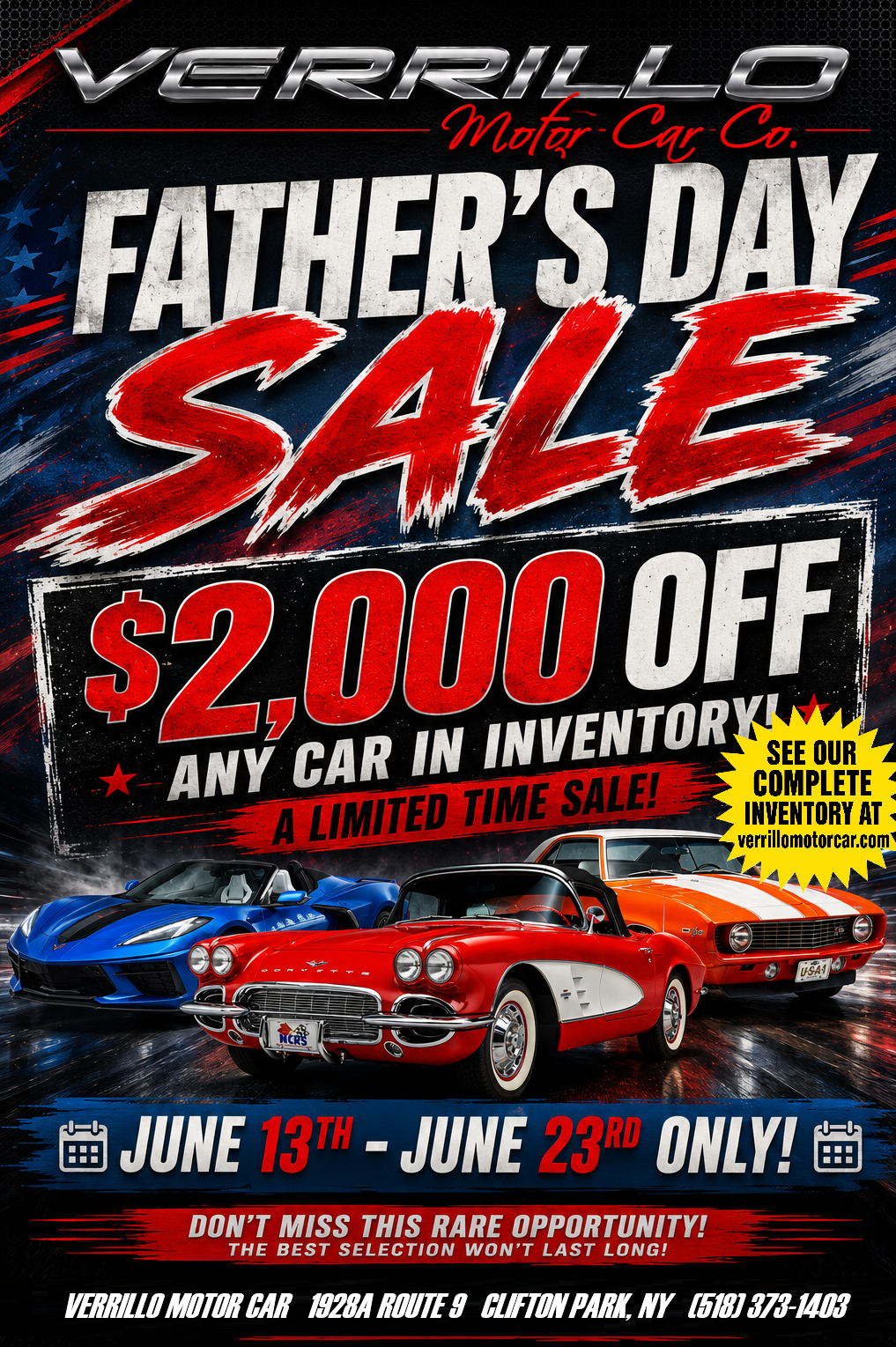 Father's Day Sale $2,000 off any car in inventory. June 13th - June 23rd, 2026 only!