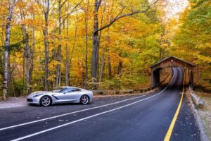 Corvette on a Beautiful Fall Road